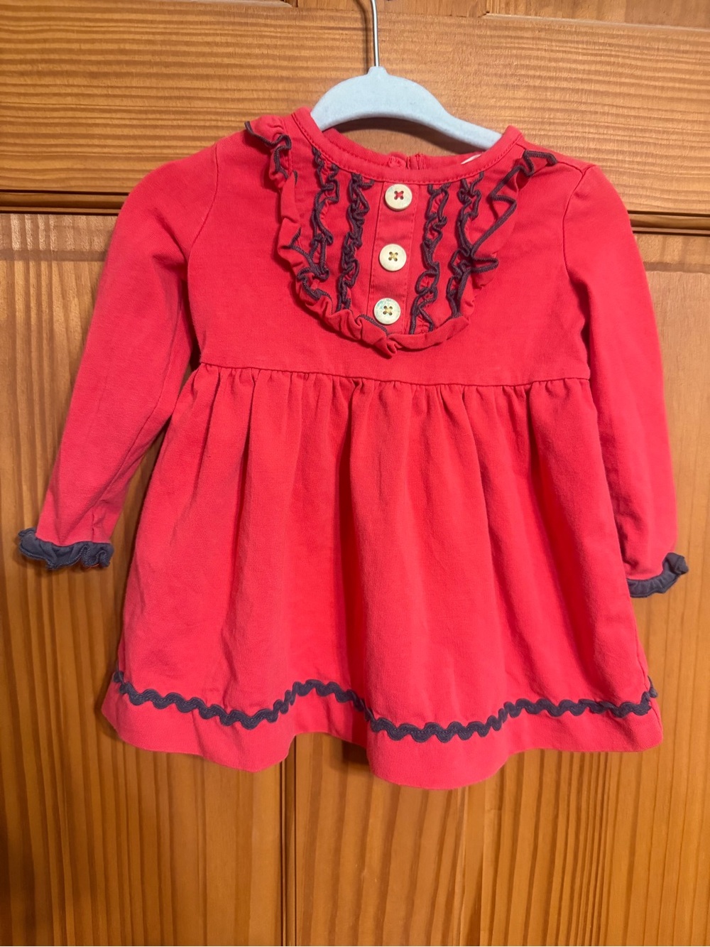 Matilda Jane Coral Red Long Sleeve Dress with Navy Trim 3/6m